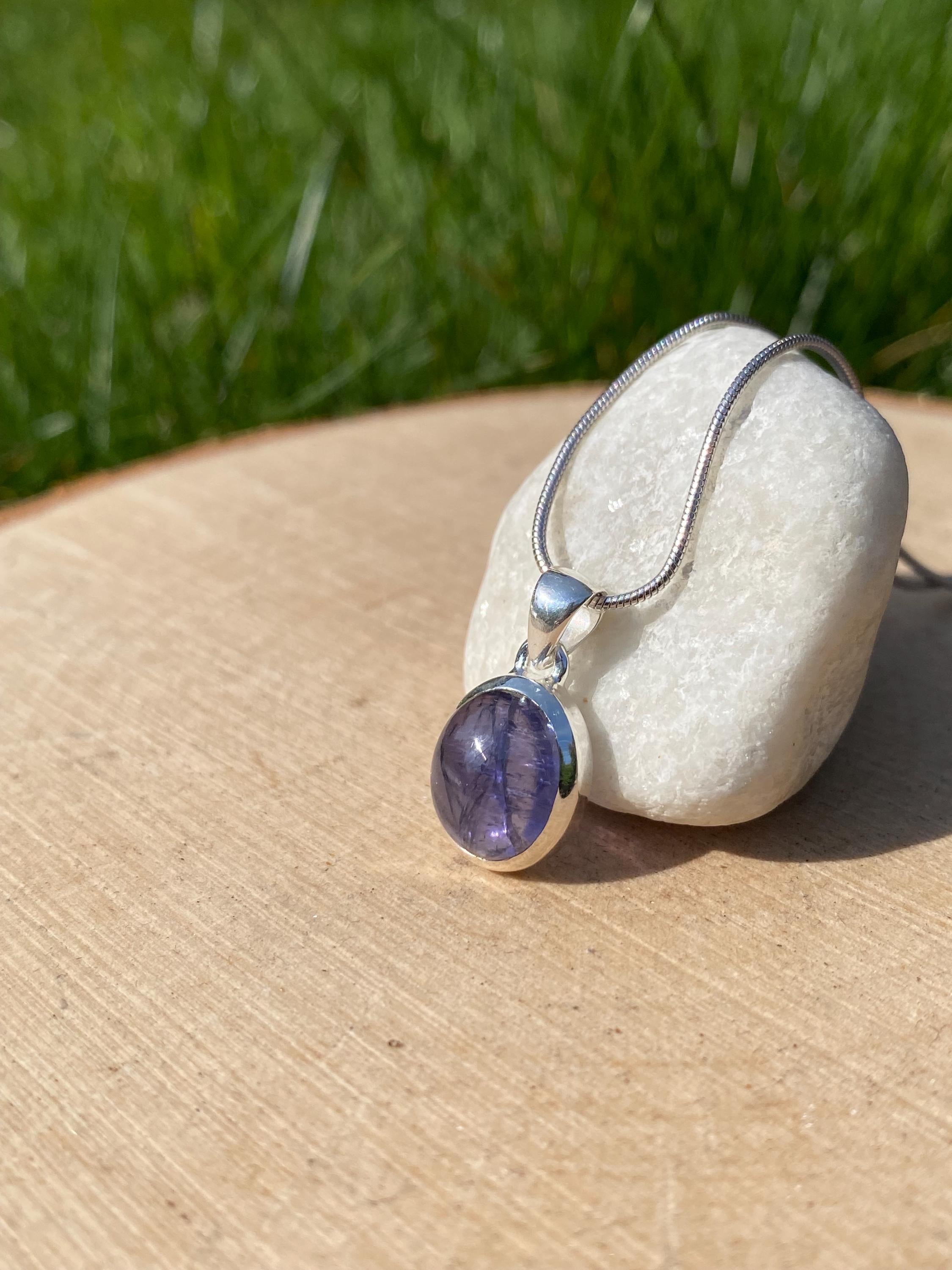 Natural Iolite Lolite Sterling Silver Pendant