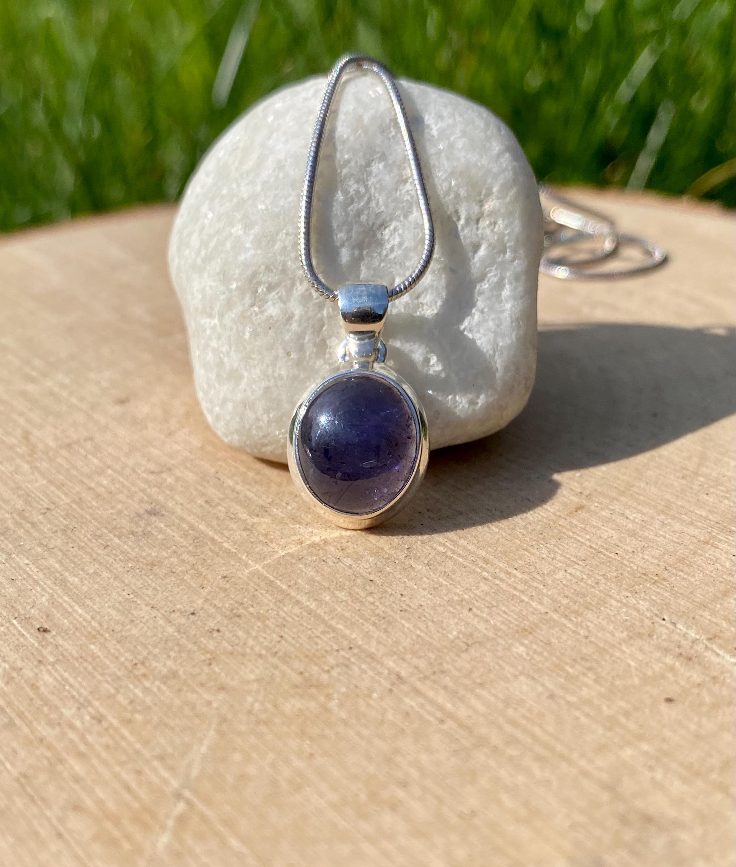 Natural Iolite Lolite Sterling Silver Pendant