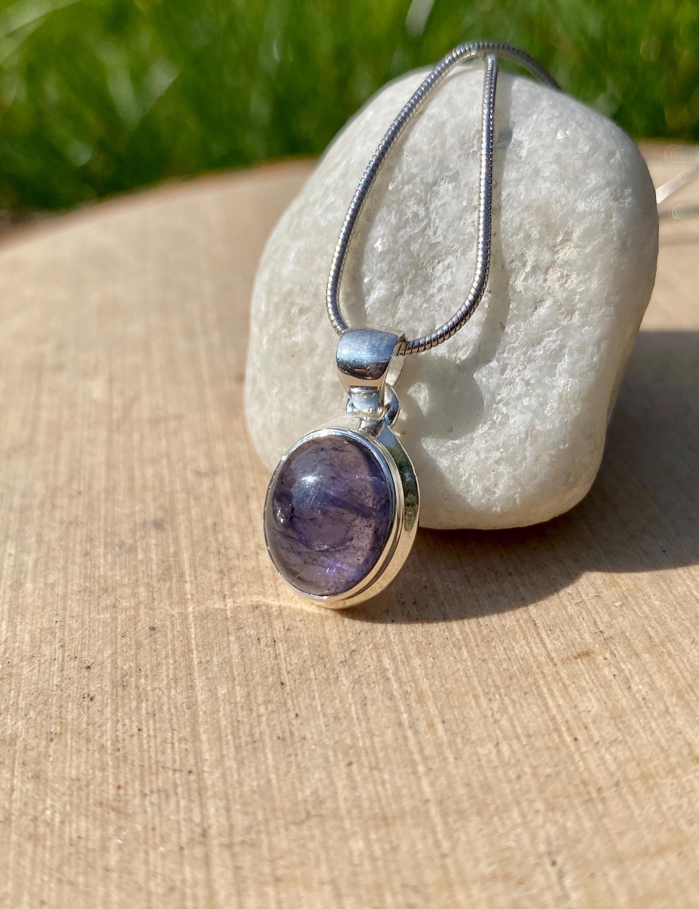 Natural Iolite Lolite Sterling Silver Pendant