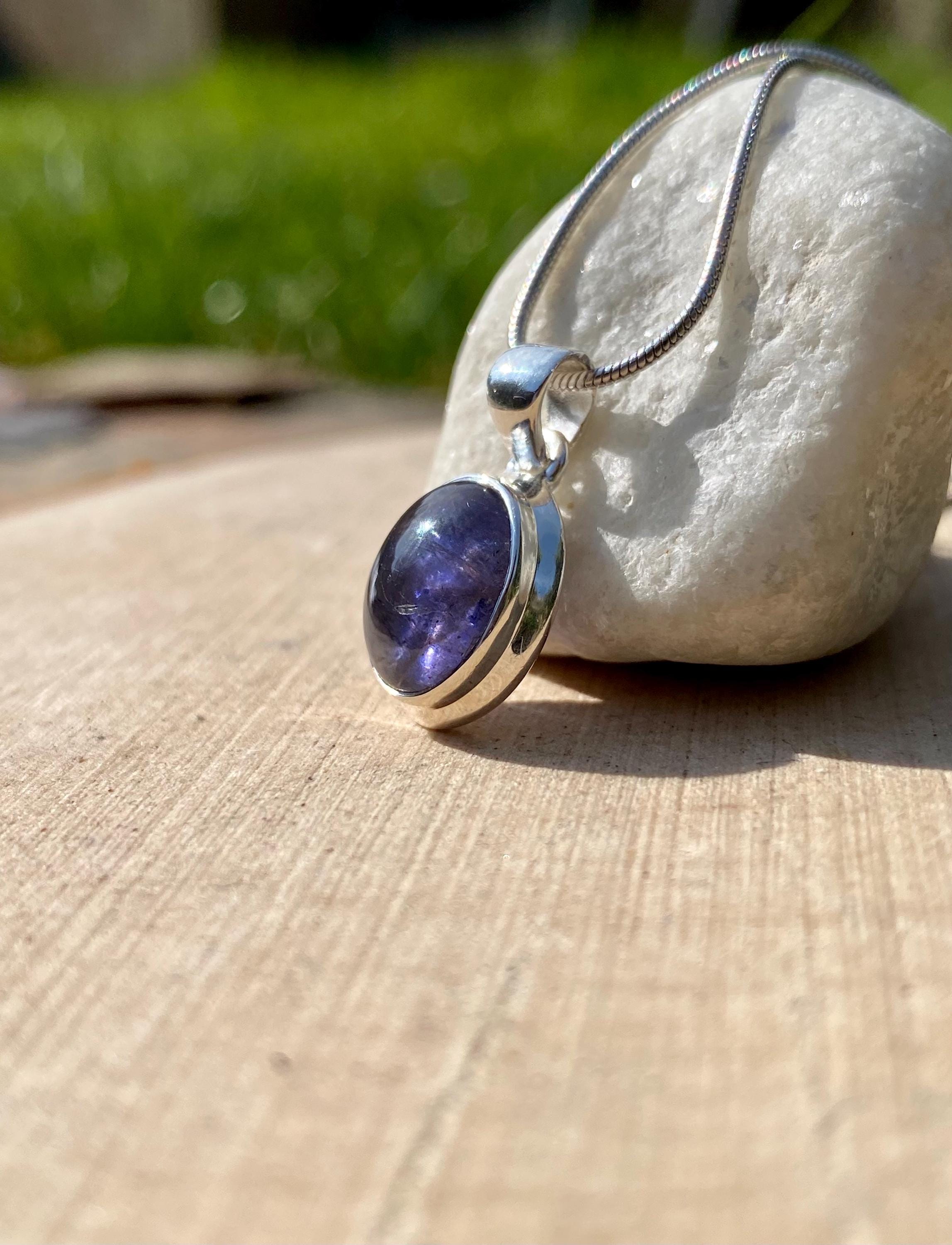 Natural Iolite Lolite Sterling Silver Pendant