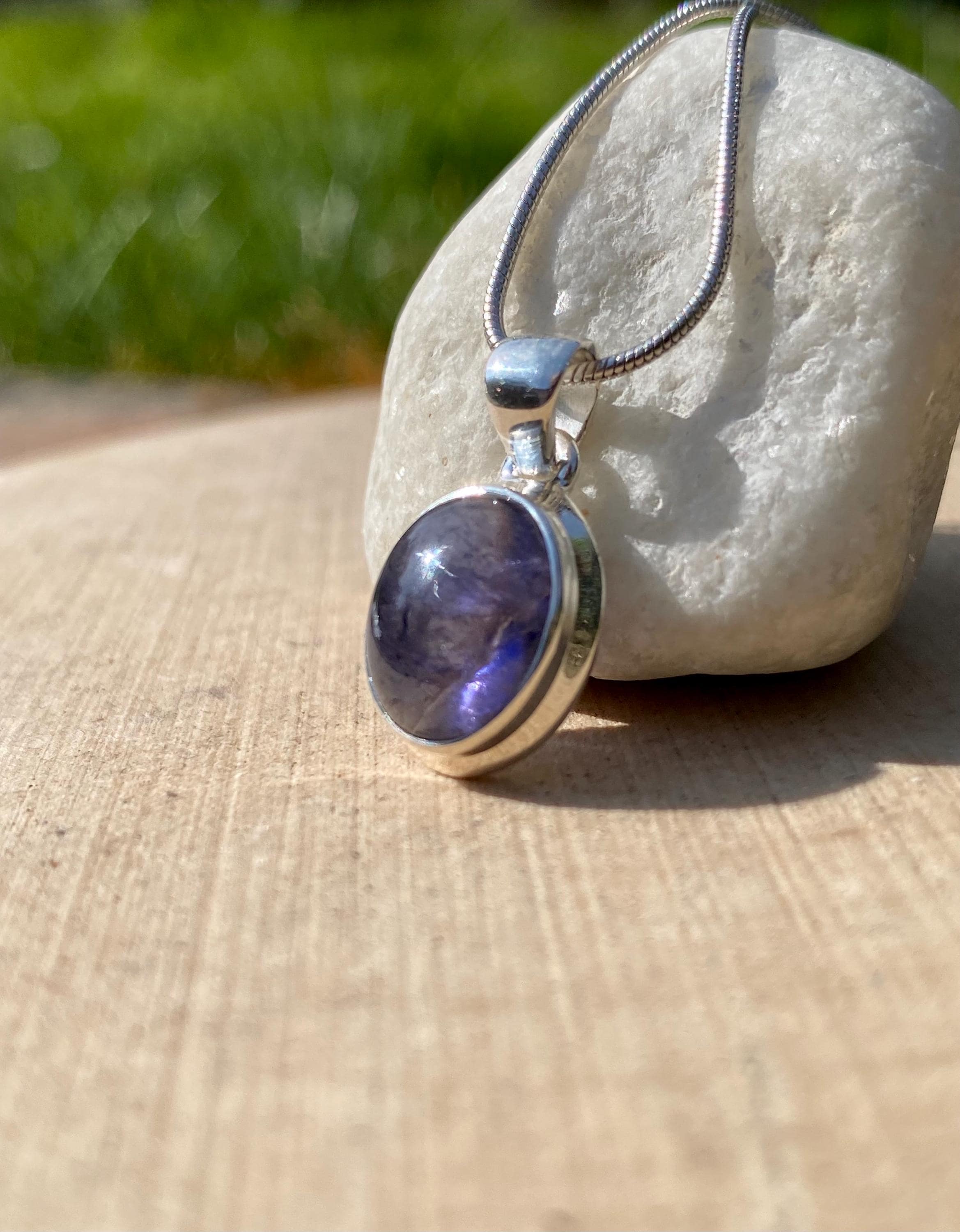 Natural Iolite Lolite Sterling Silver Pendant