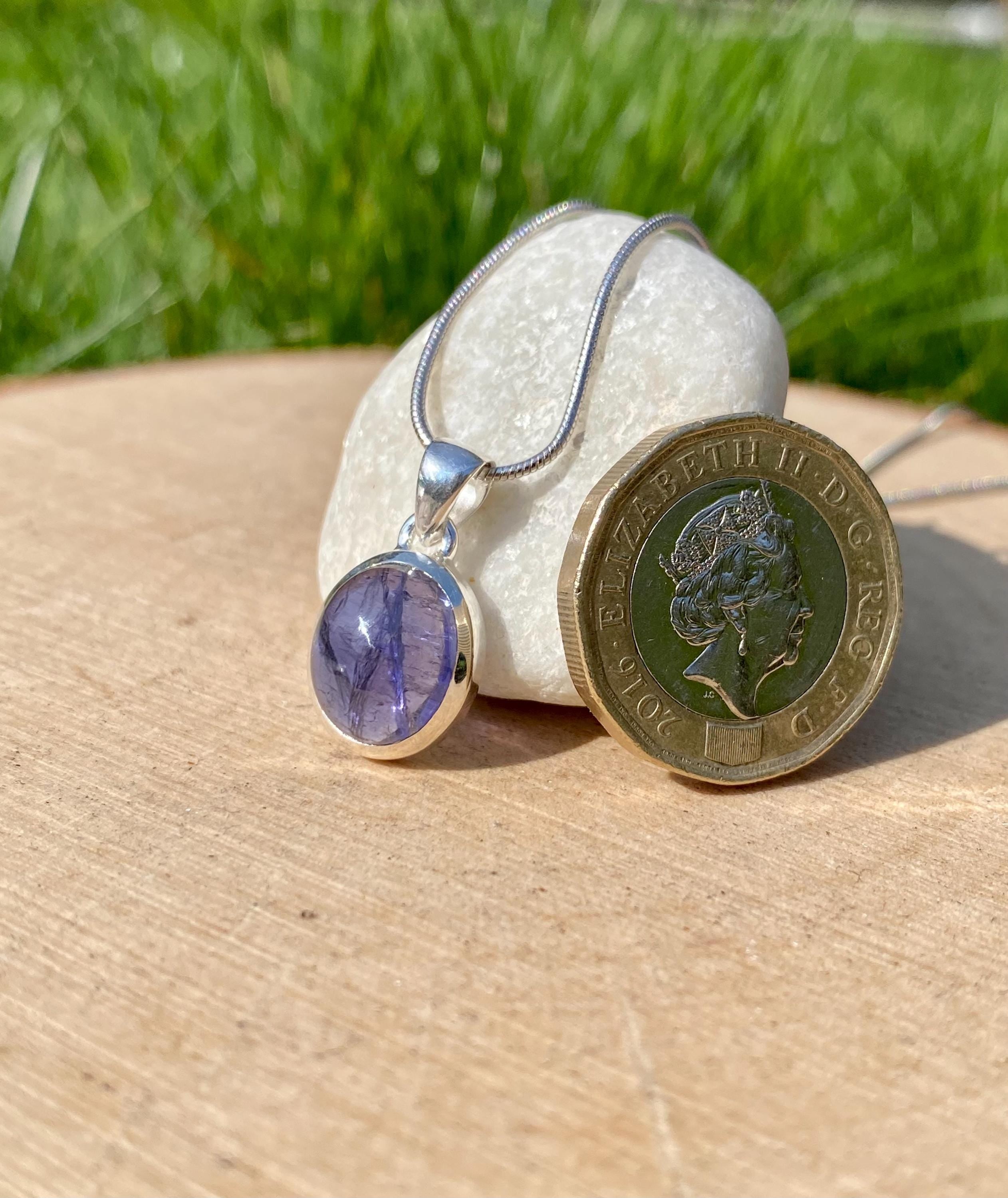 Natural Iolite Lolite Sterling Silver Pendant