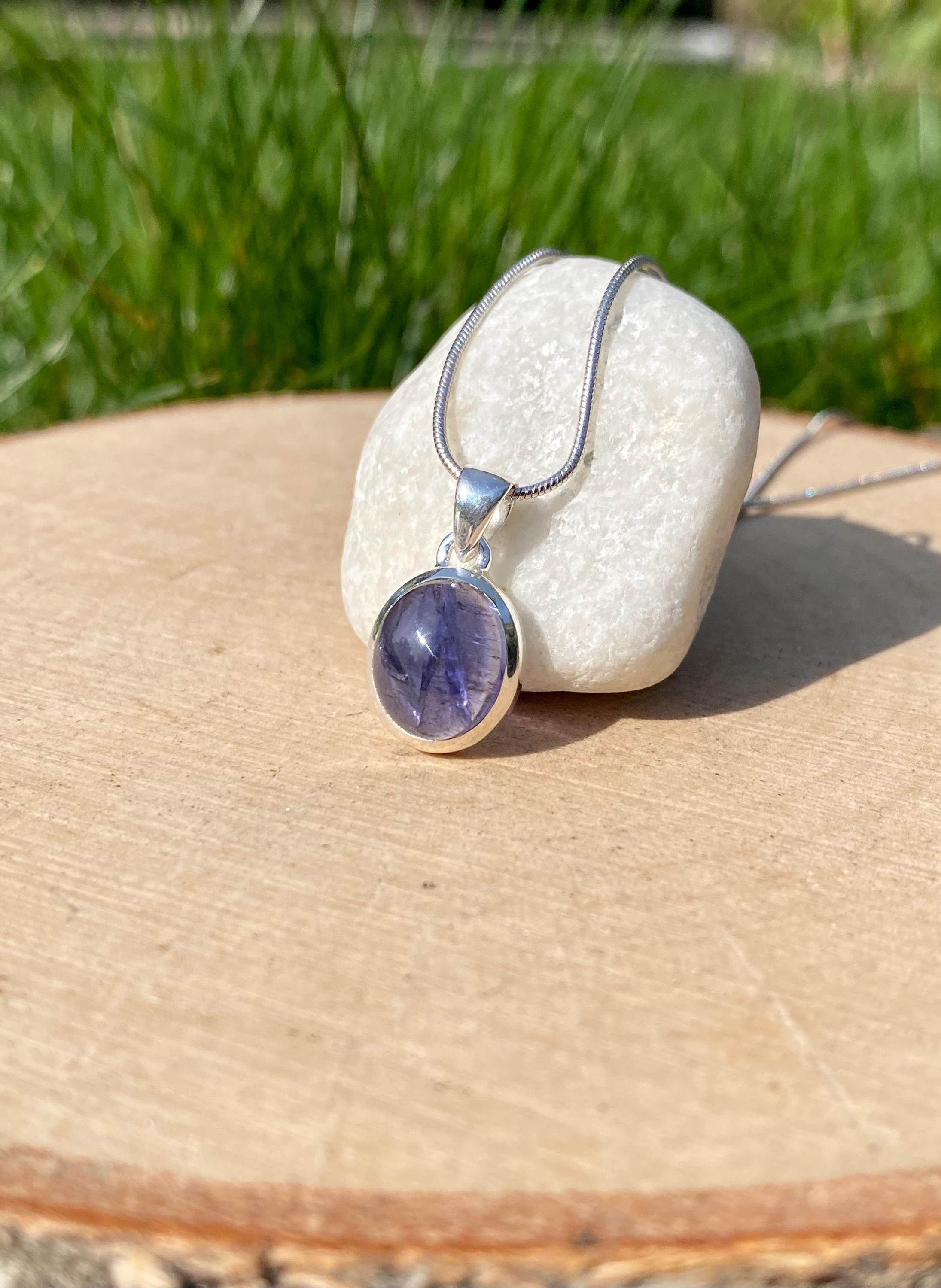 Natural Iolite Lolite Sterling Silver Pendant