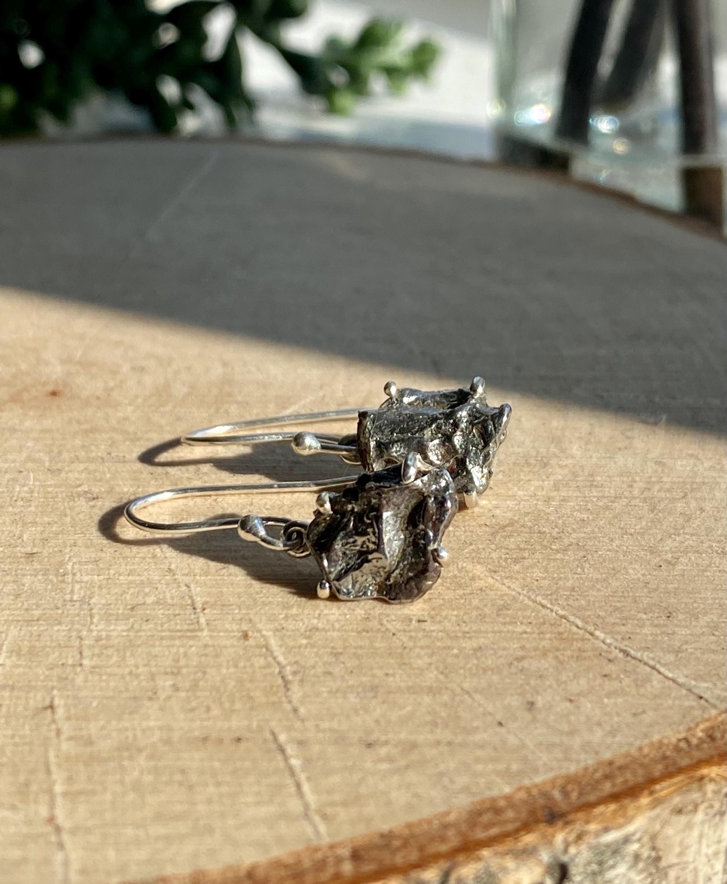 Meteorite Campo Del Cielo Silver Dangle Earrings