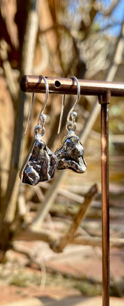 Campo Del Cielo Meteorite Dangle Earrings: Handmade Sterling Silver Bezel Setting