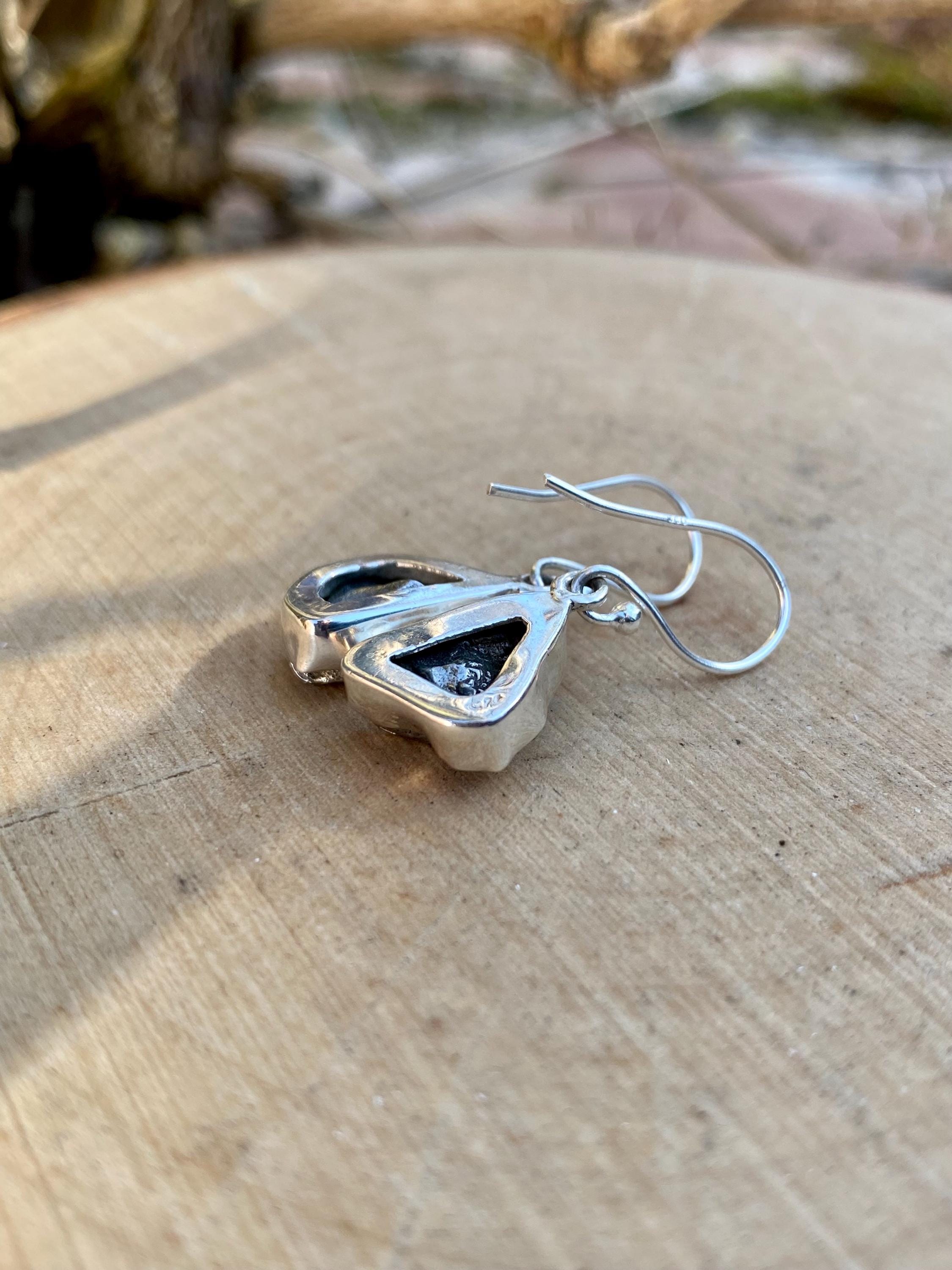 Campo Del Cielo Meteorite Dangle Earrings: Handmade Sterling Silver Bezel Setting