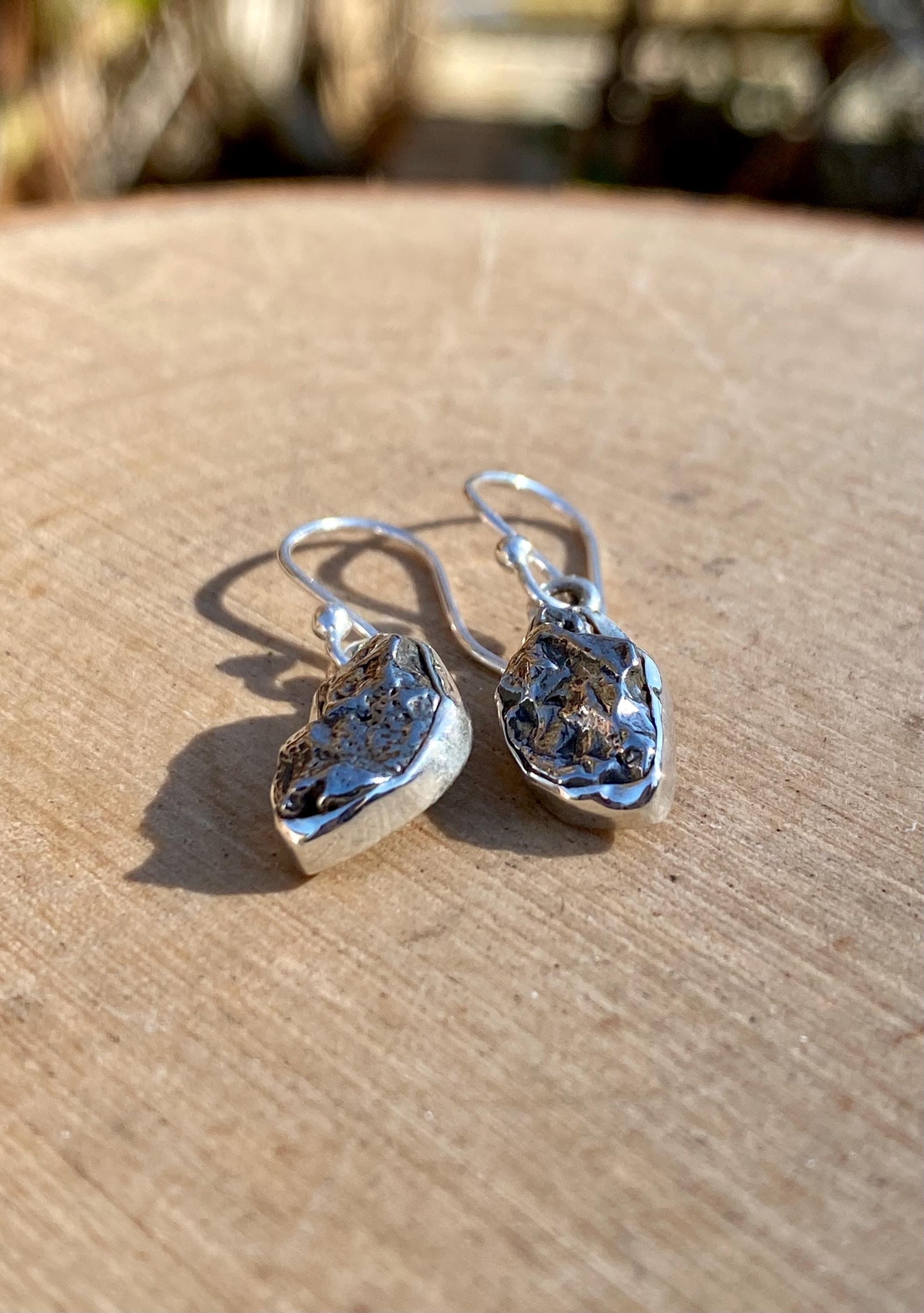 Meteorite Dangle Earrings: Sterling Silver Hexagon - Handmade Galaxy Jewellery
