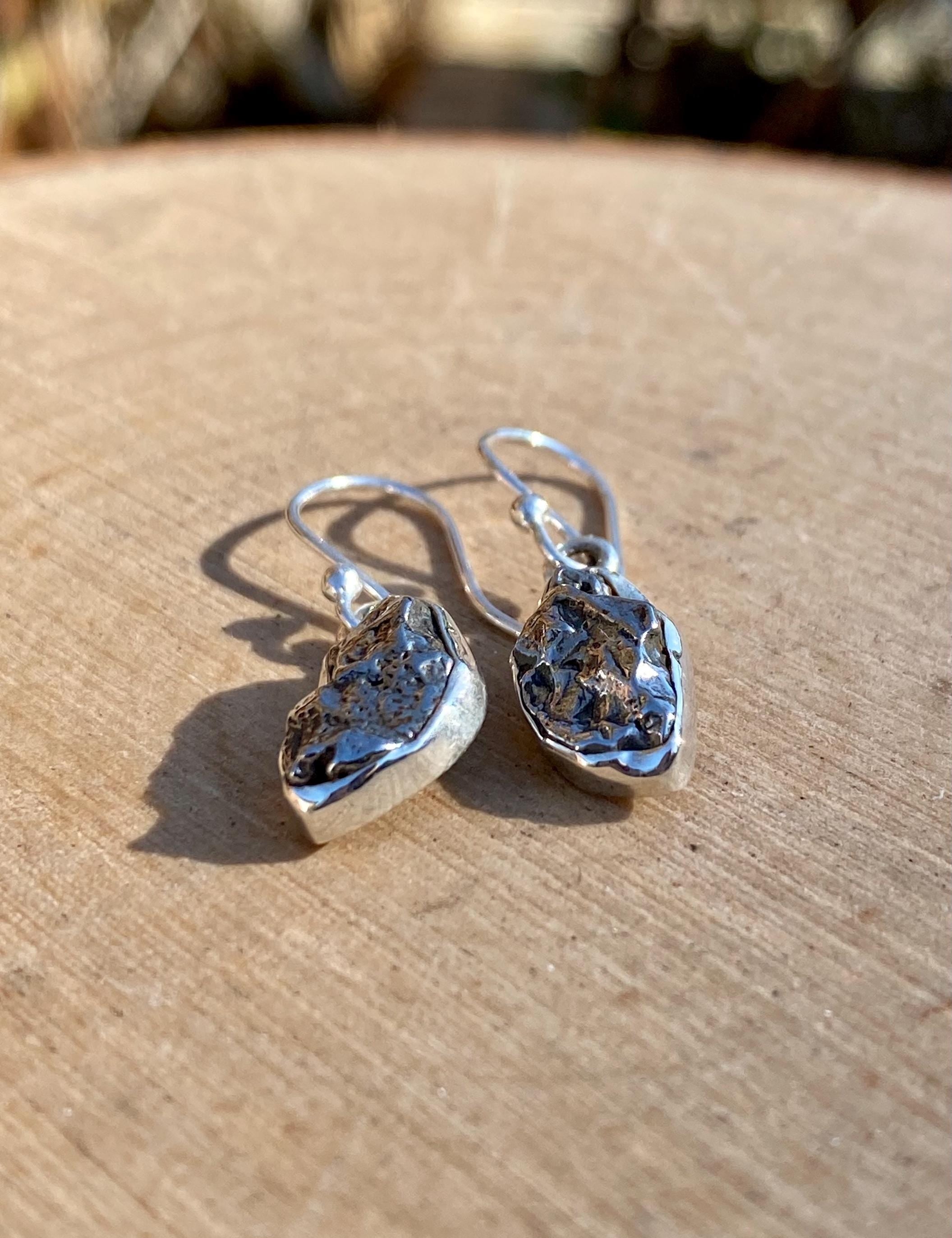 Meteorite Campo Del Cielo and Silver Dangle Earrings