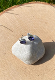 Natural Iolite, Lolite Sterling Silver Stud Earrings