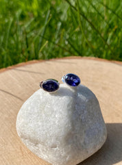 Natural Iolite, Lolite Sterling Silver Stud Earrings
