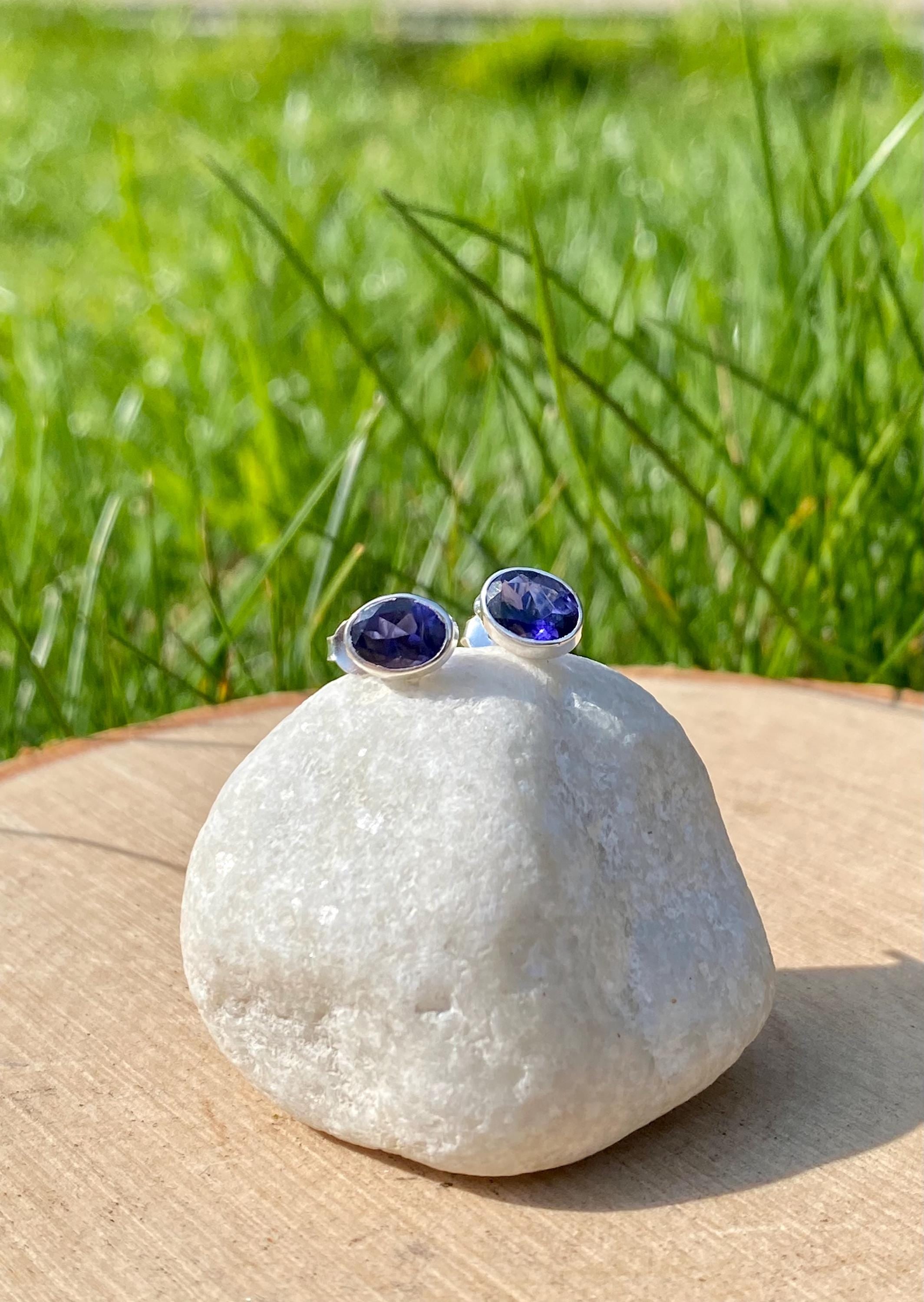 Natural Iolite, Lolite Sterling Silver Stud Earrings