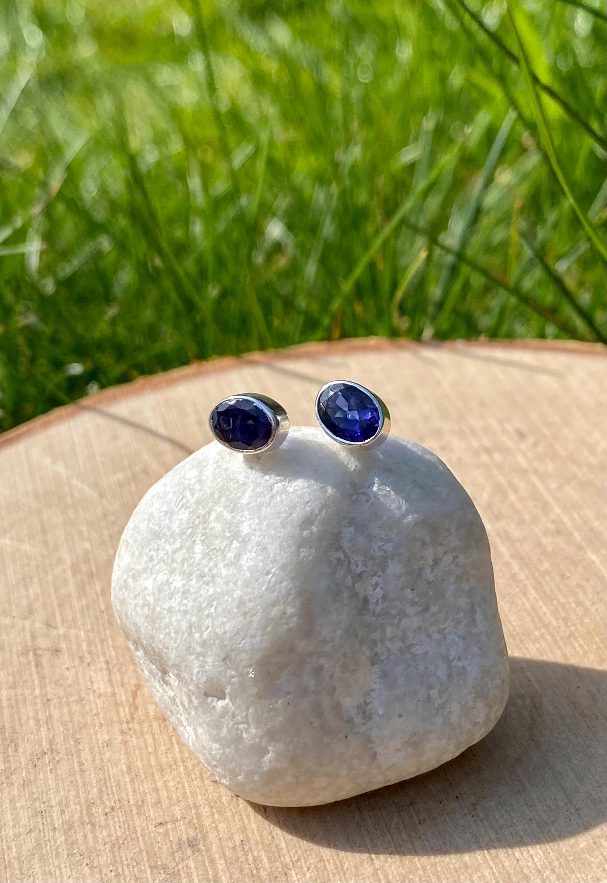 Natural Iolite, Lolite Sterling Silver Stud Earrings