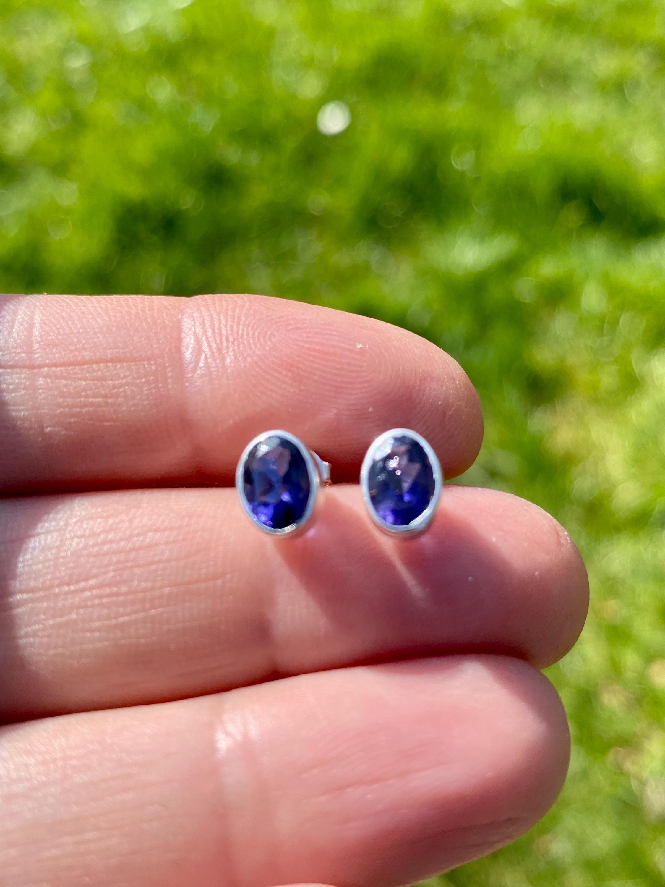 Natural Iolite, Lolite Sterling Silver Stud Earrings