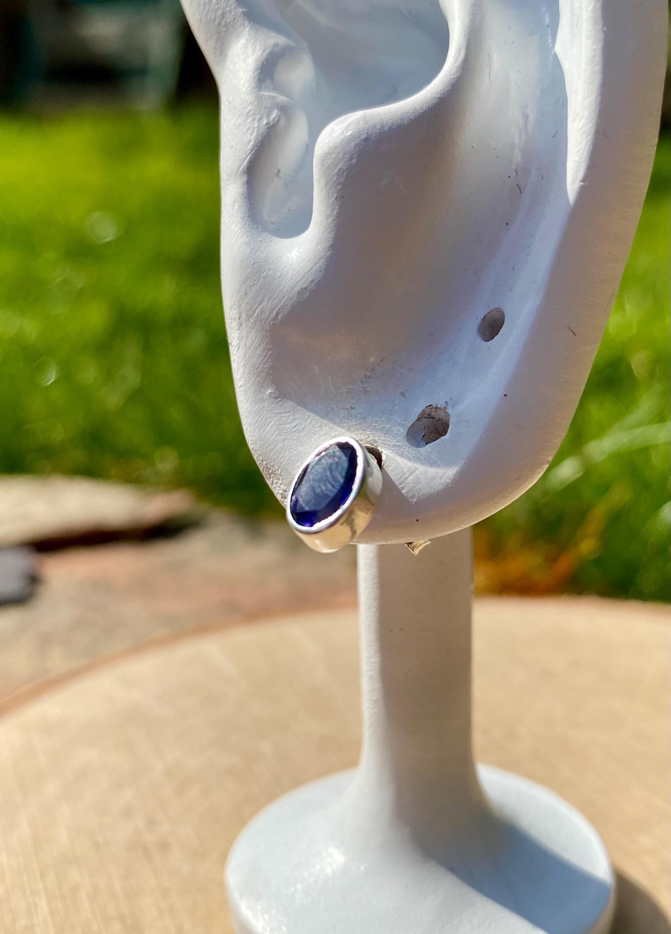 Natural Iolite, Lolite Sterling Silver Stud Earrings