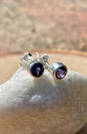 Natural Iolite, Lolite Sterling Silver Stud Earrings