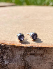 Natural Iolite, Lolite Sterling Silver Stud Earrings