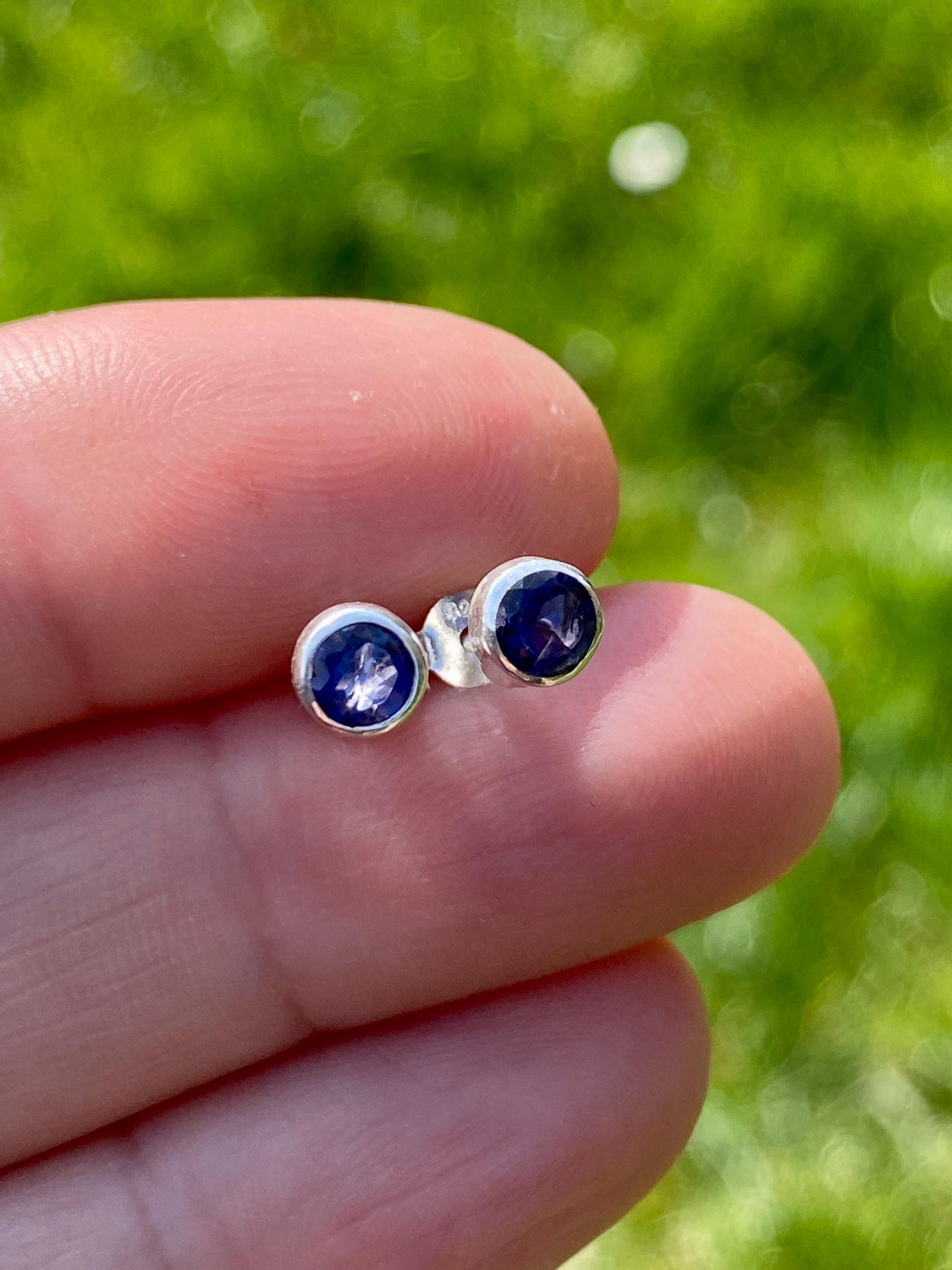 Natural Iolite, Lolite Sterling Silver Stud Earrings