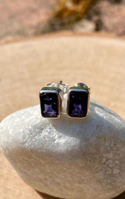 Natural Iolite, Lolite Sterling Silver Stud Earrings