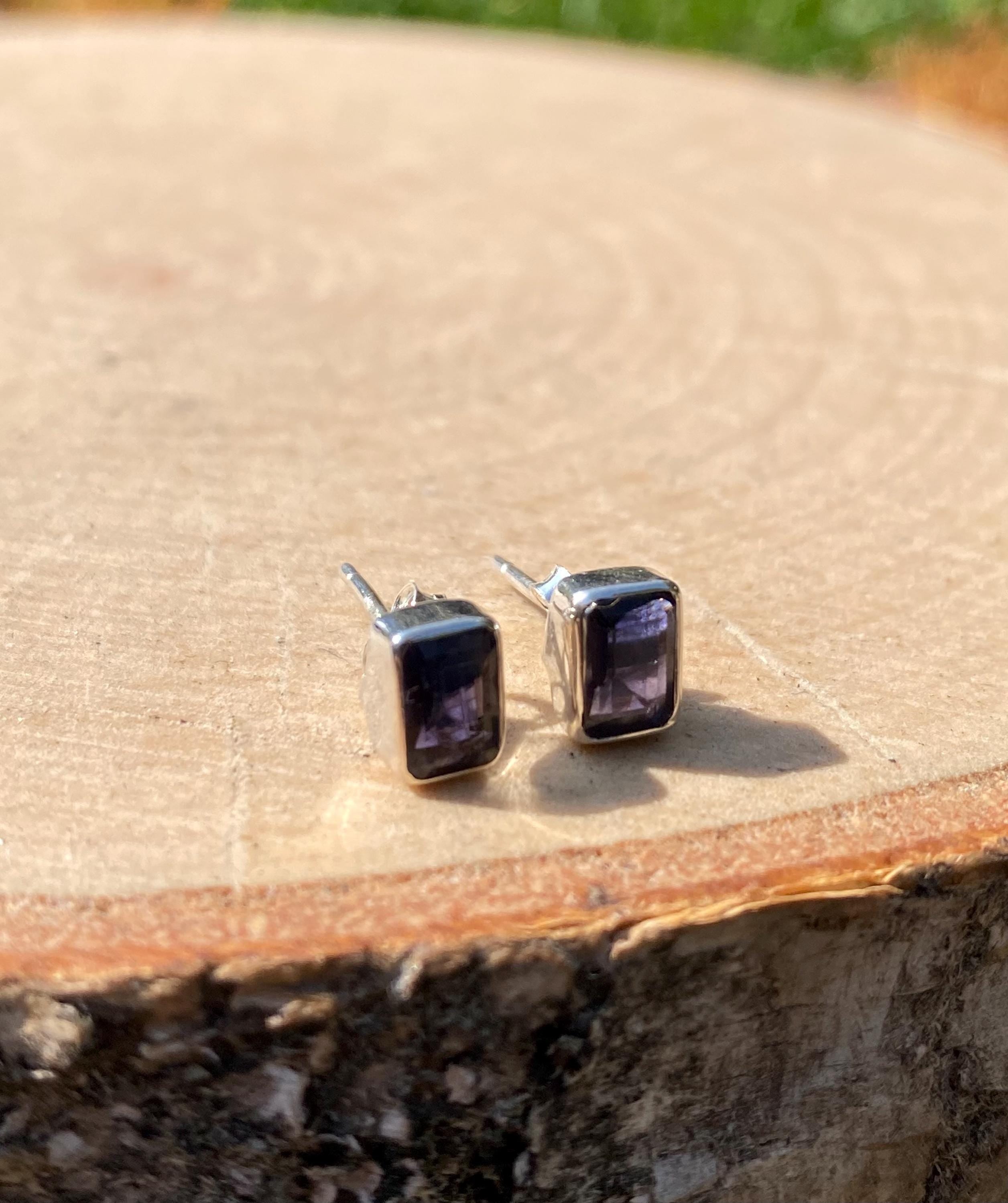 Natural Iolite, Lolite Sterling Silver Stud Earrings
