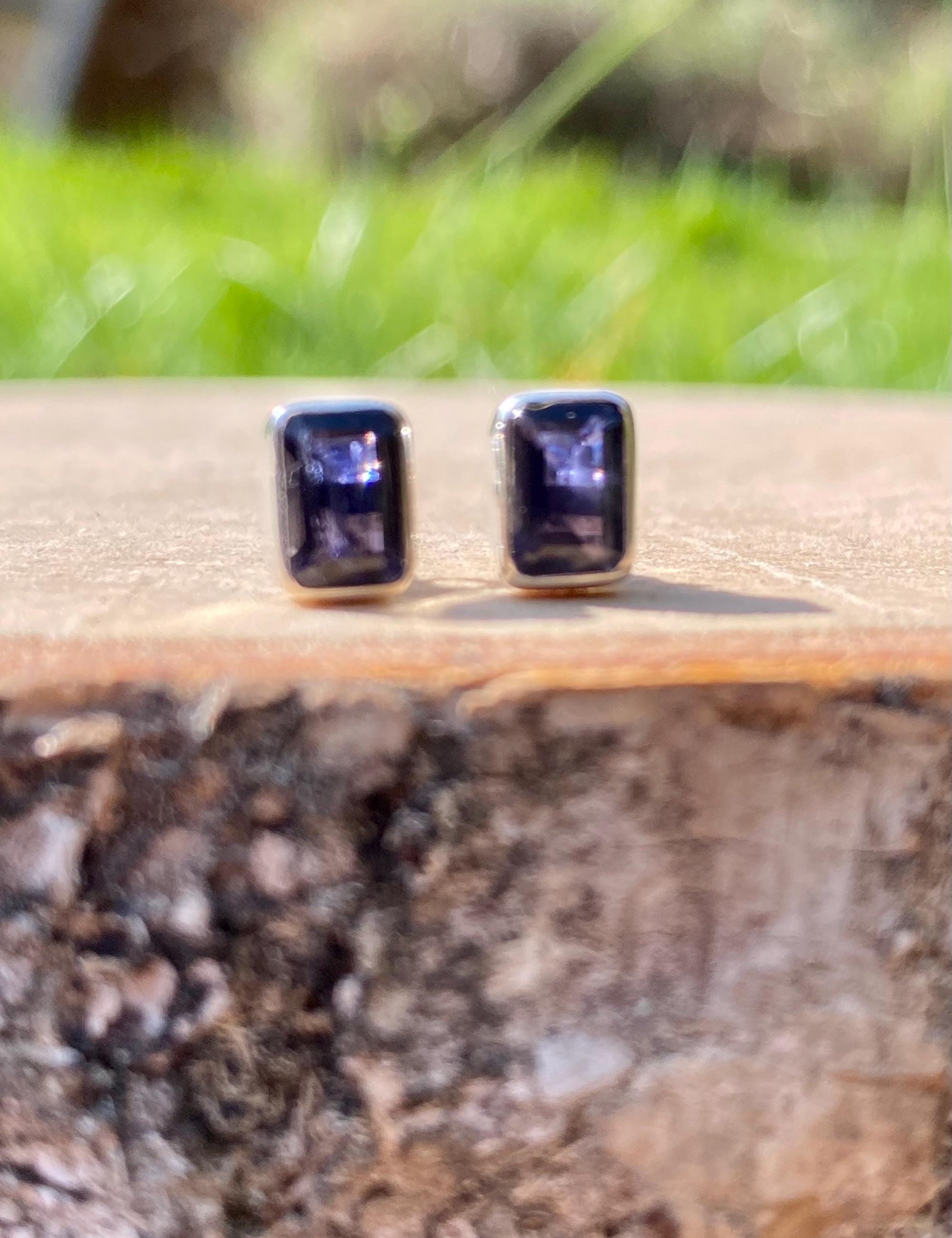Natural Iolite, Lolite Sterling Silver Stud Earrings