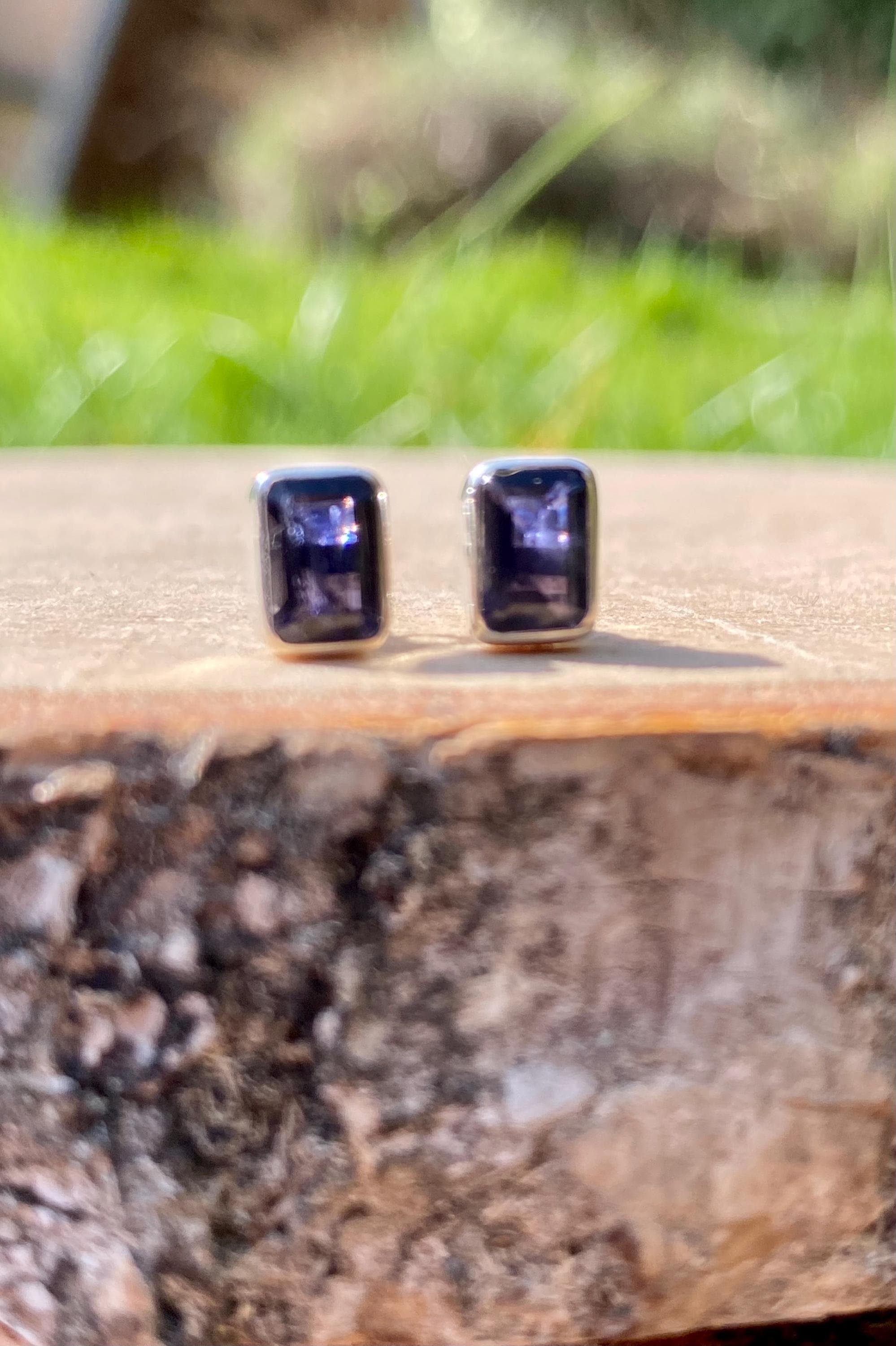 Natural Iolite, Lolite Sterling Silver Stud Earrings