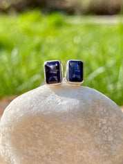 Natural Iolite, Lolite Sterling Silver Stud Earrings