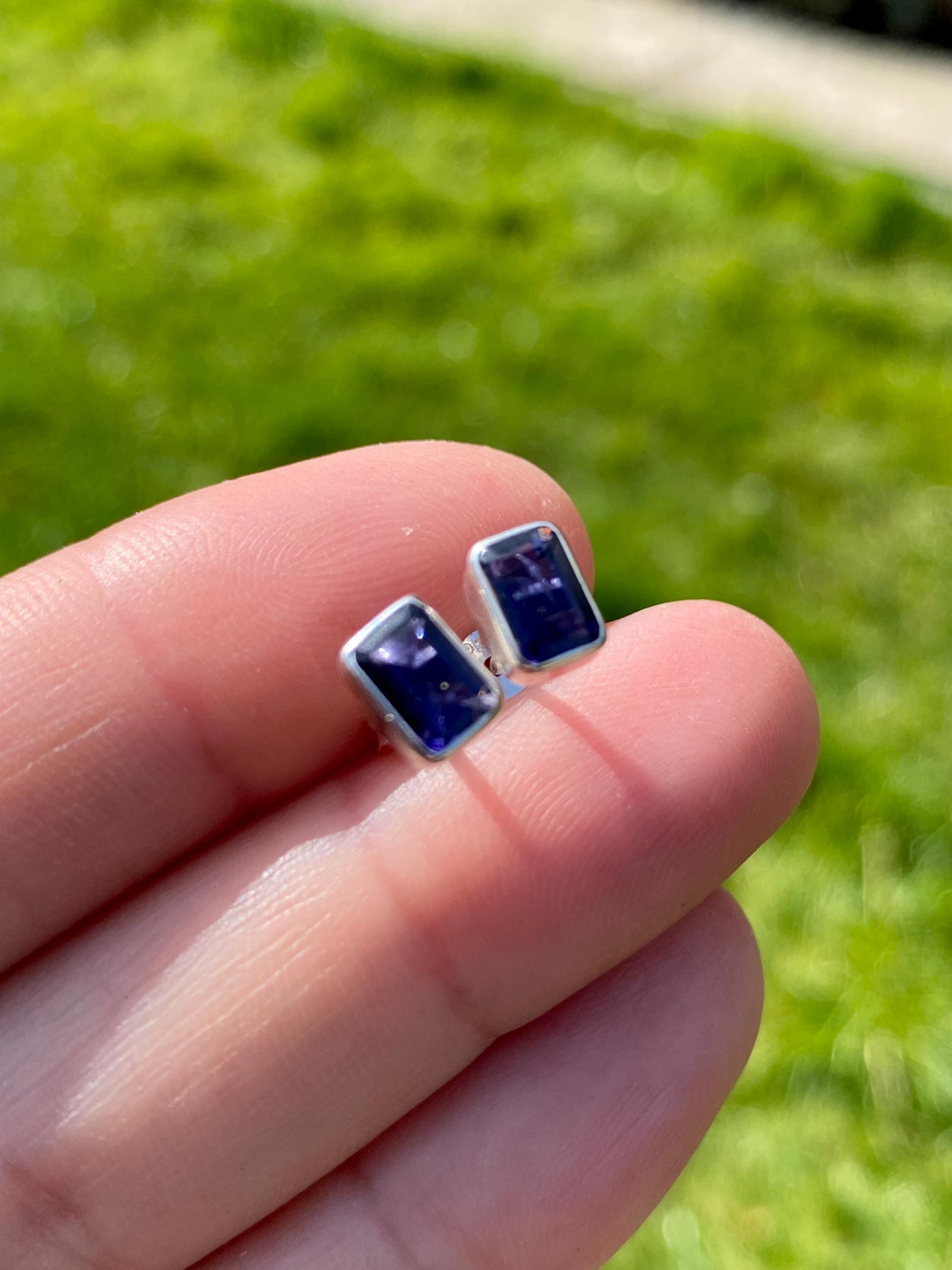 Natural Iolite, Lolite Sterling Silver Stud Earrings