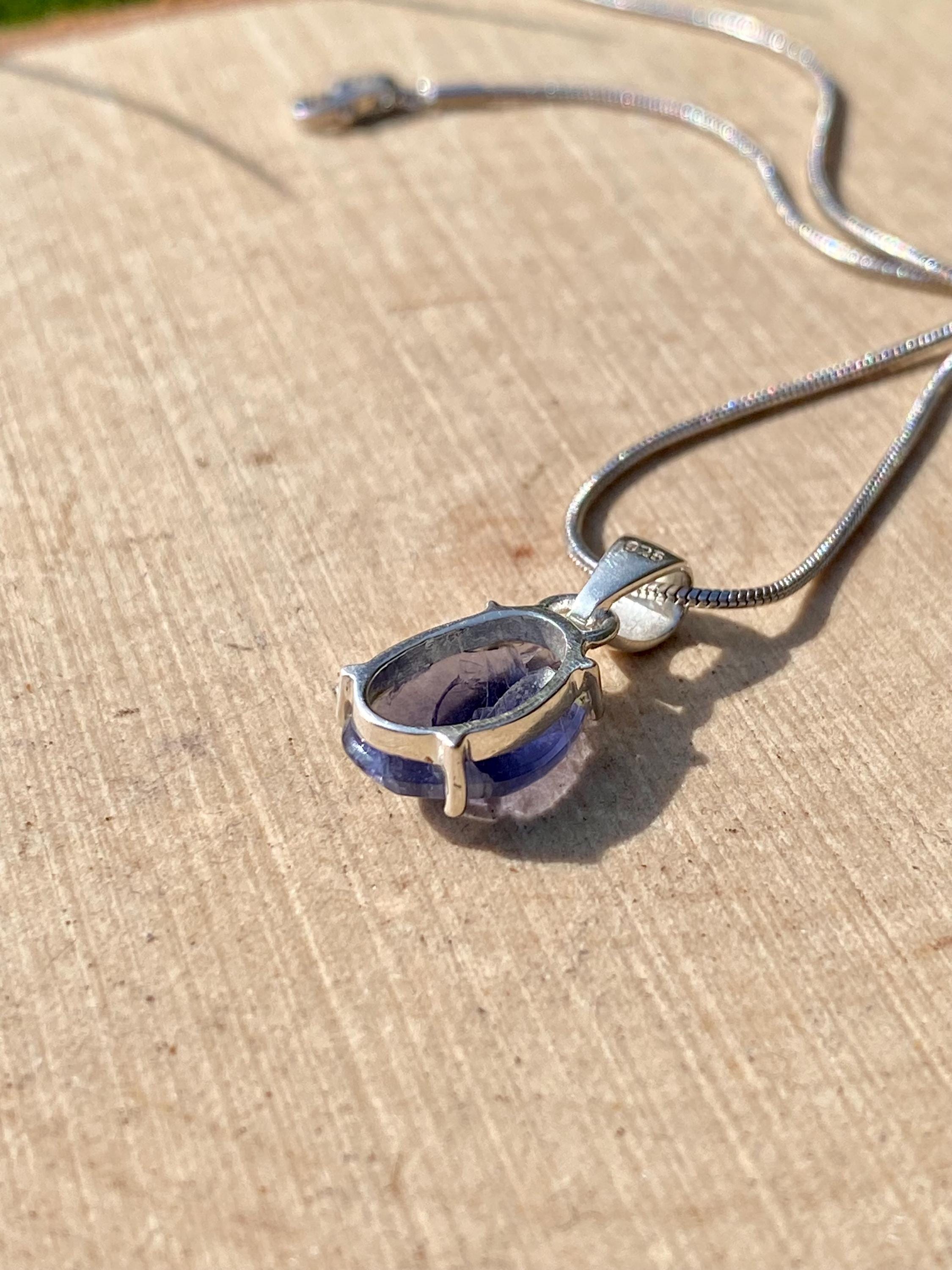 Natural Iolite Lolite Sterling Silver Pendant