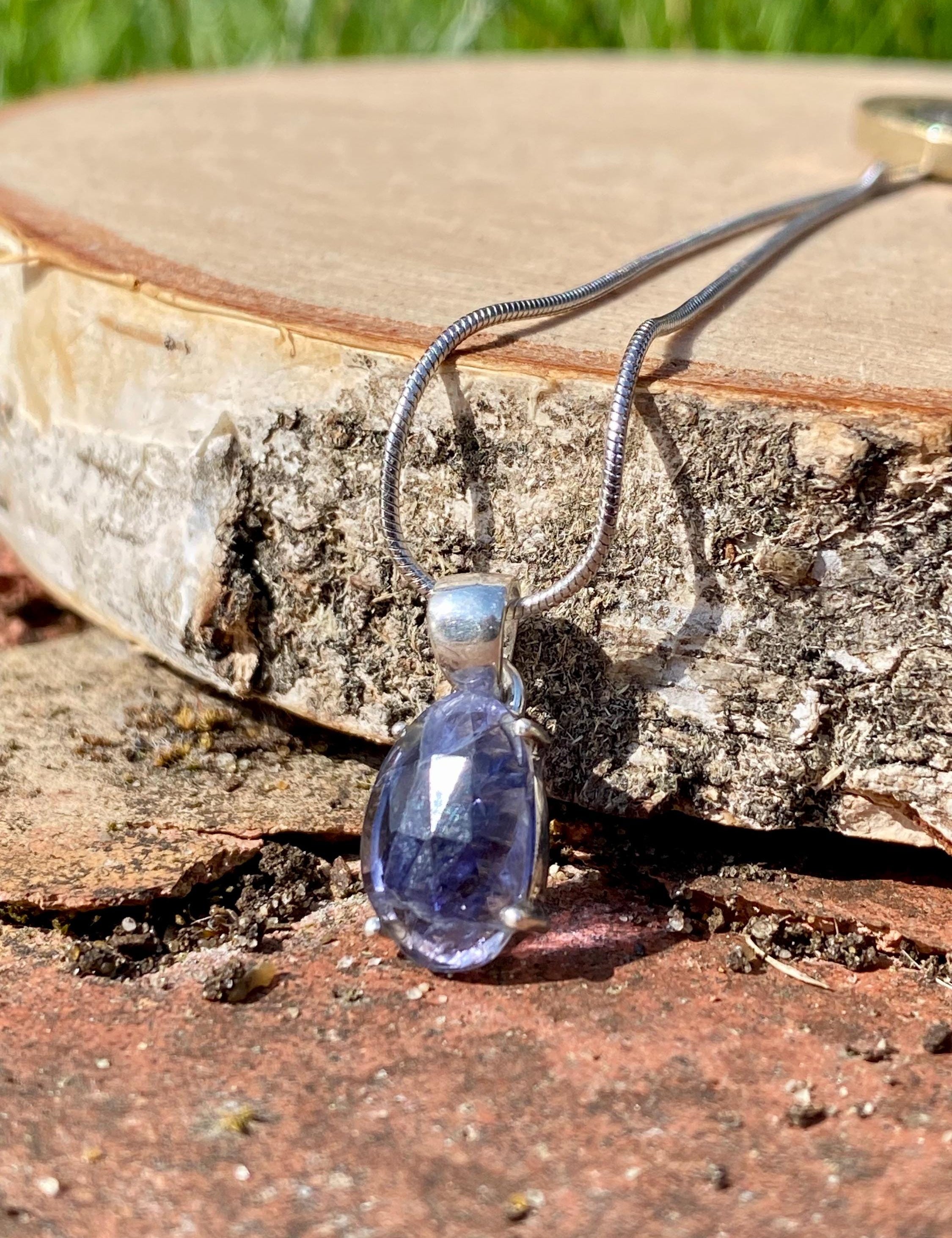 Natural Iolite Lolite Sterling Silver Pendant