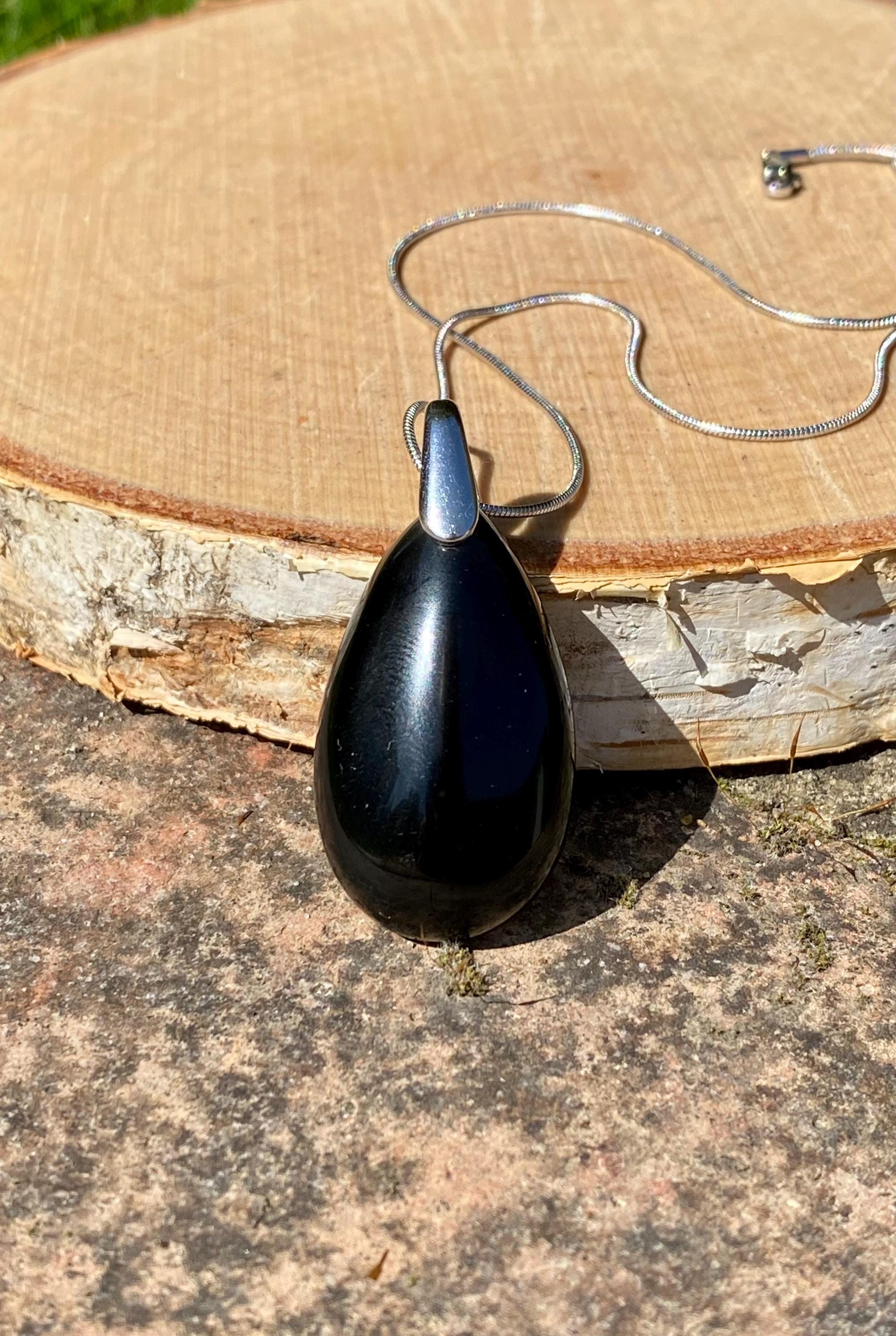 Black Polished Tourmaline Teardrop Pendant