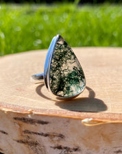 Moss Agate Sterling Silver Teardrop Ring