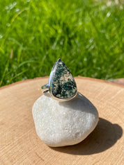 Moss Agate Sterling Silver Teardrop Ring