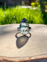 Moss Agate Sterling Silver Teardrop Ring