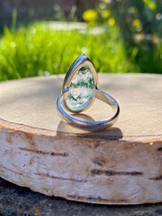 Moss Agate Sterling Silver Teardrop Ring
