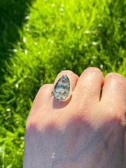 Moss Agate Sterling Silver Teardrop Ring