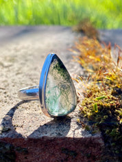 Moss Agate Sterling Silver Teardrop Ring
