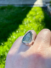 Moss Agate Sterling Silver Teardrop Ring
