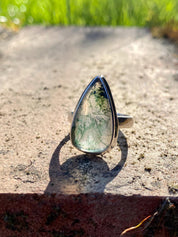 Moss Agate Sterling Silver Teardrop Ring