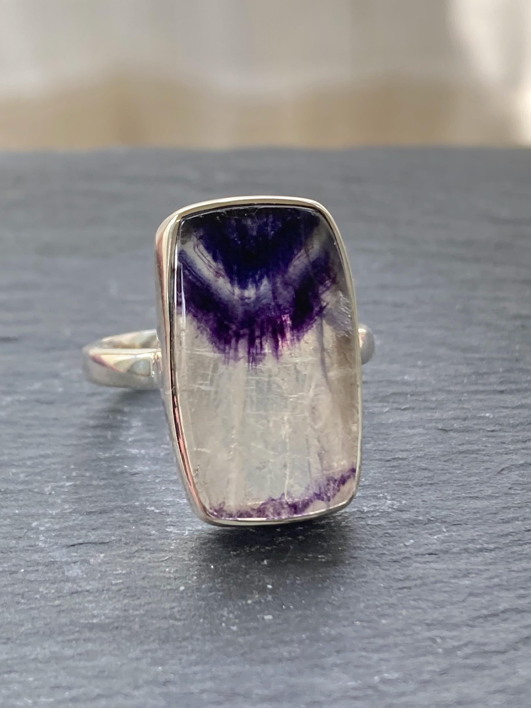 Blue John Silver Rectangular Ring - Extremely Rare