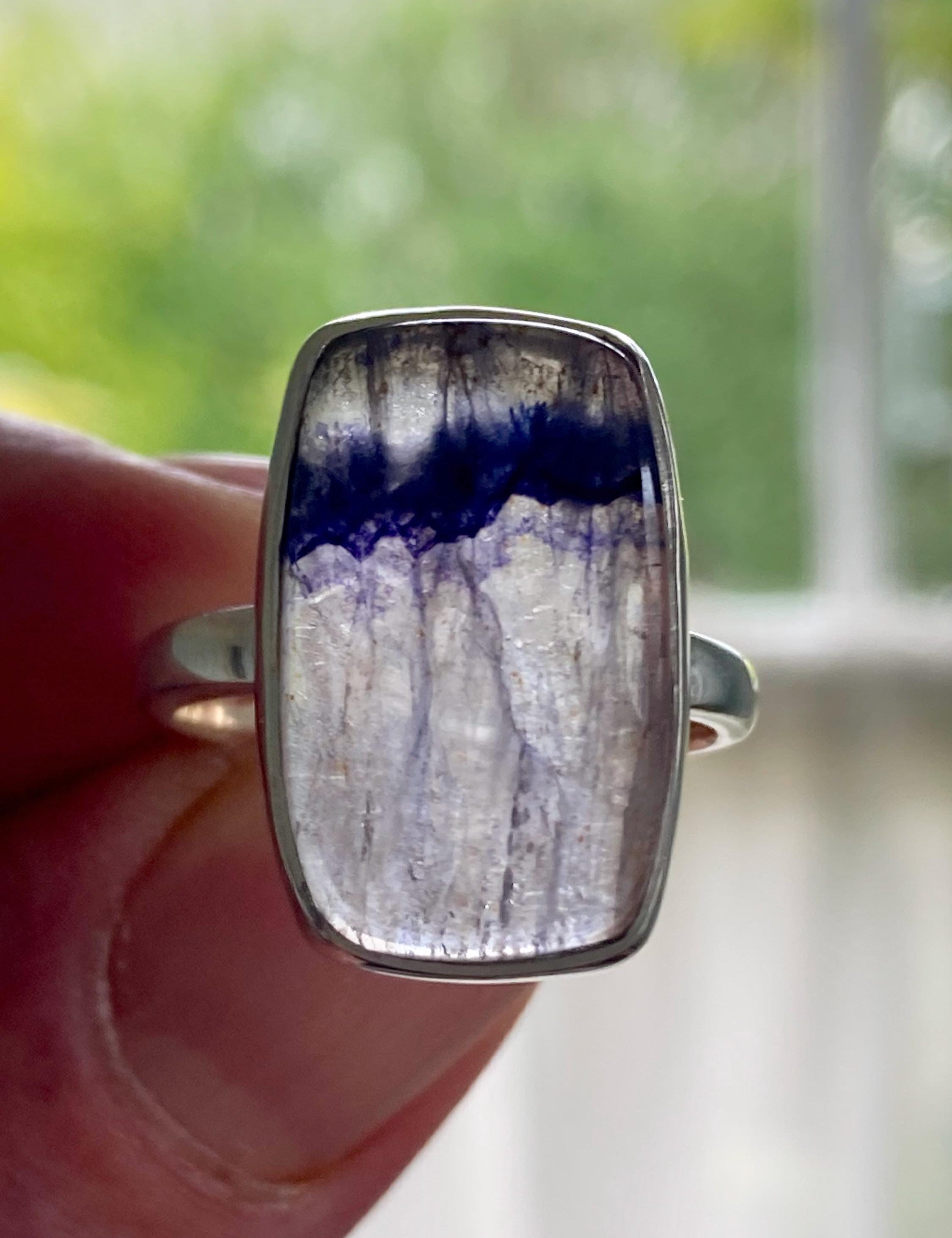 Blue John Silver Rectangular Ring - Extremely Rare