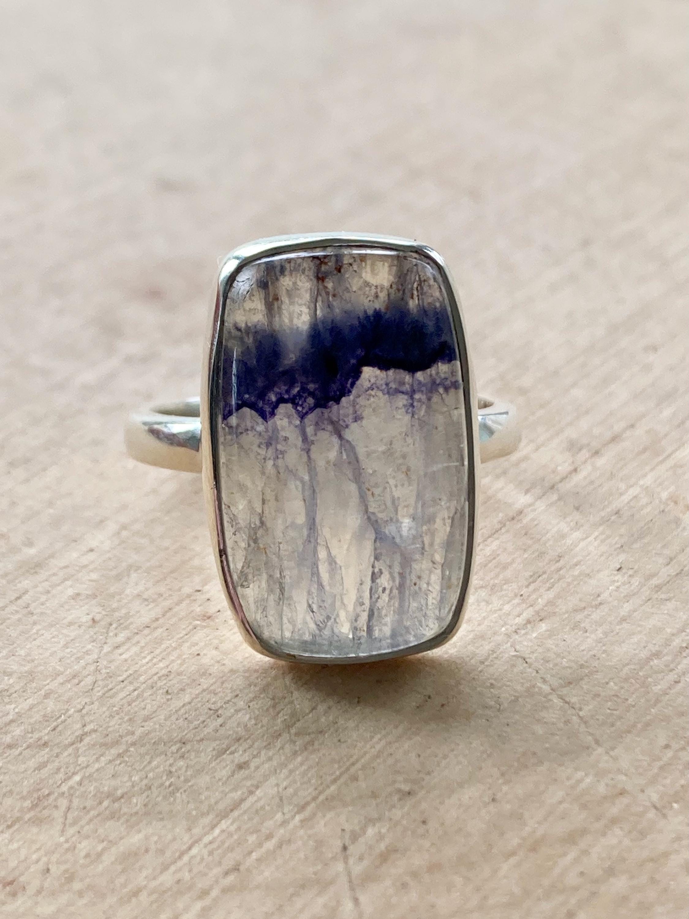 Blue John Silver Rectangular Ring - Extremely Rare