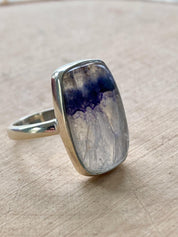 Blue John Silver Rectangular Ring - Extremely Rare