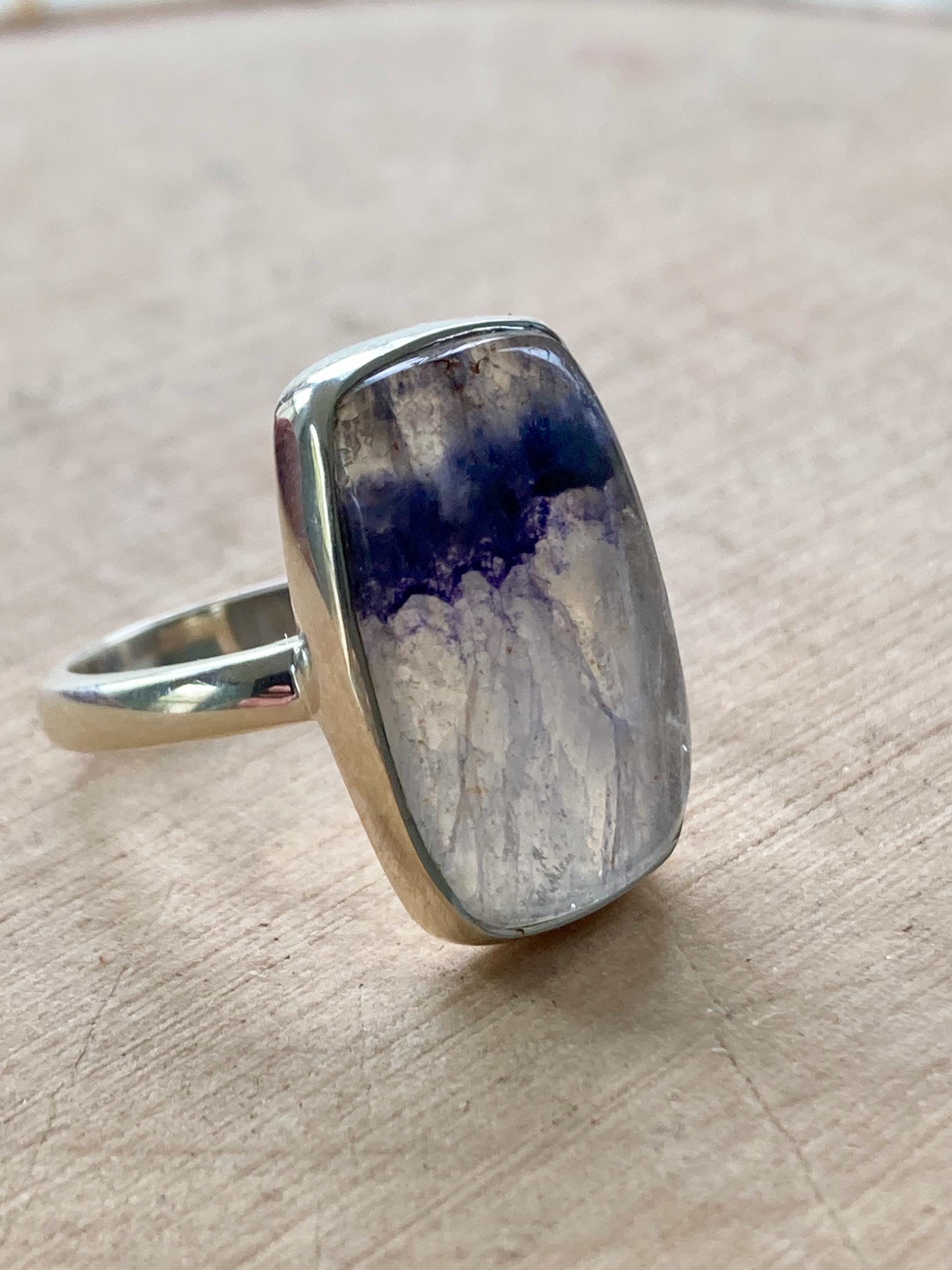 Blue John Silver Rectangular Ring - Extremely Rare