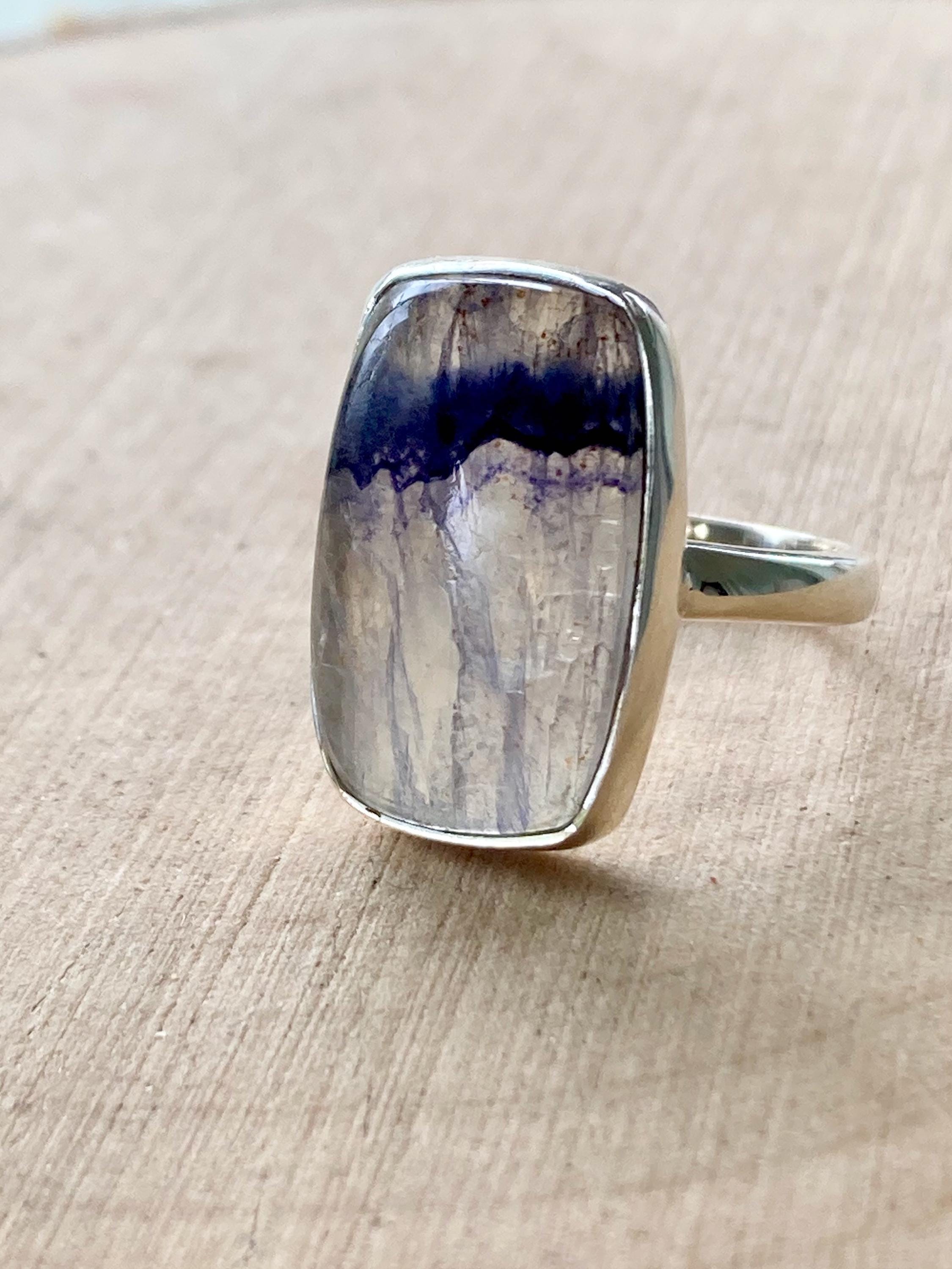 Blue John Silver Rectangular Ring - Extremely Rare