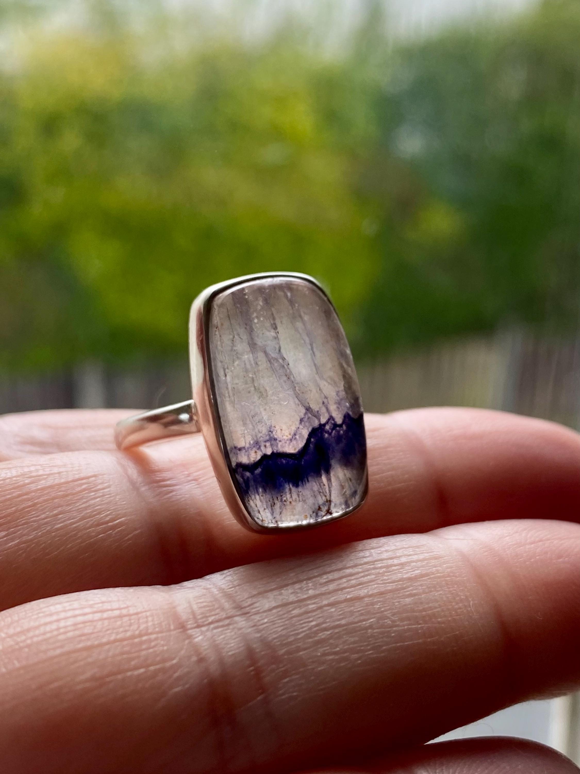 Blue John Silver Rectangular Ring - Extremely Rare
