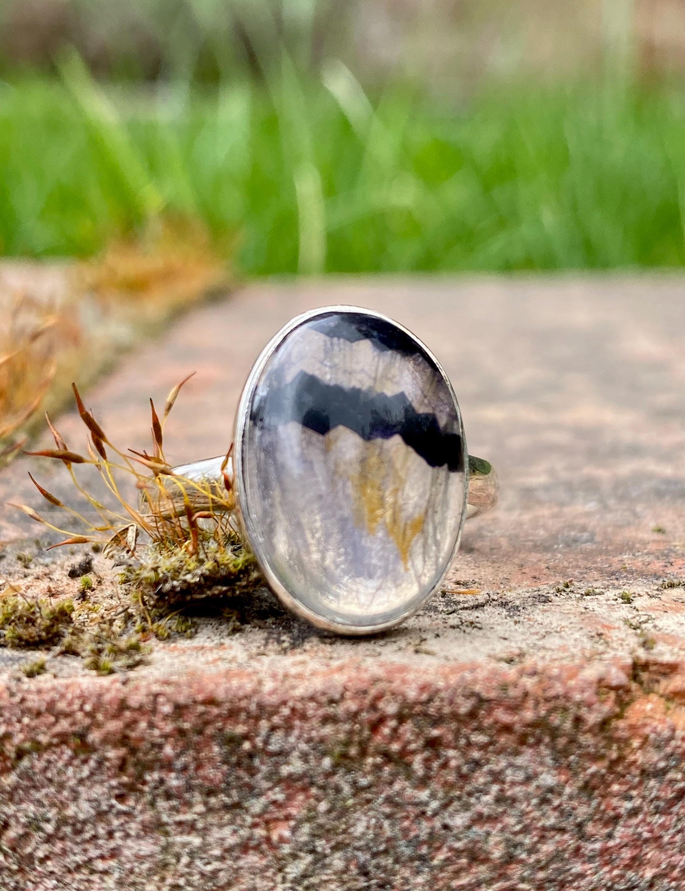 An Extremely Rare Blue John and Solid Silver Ring