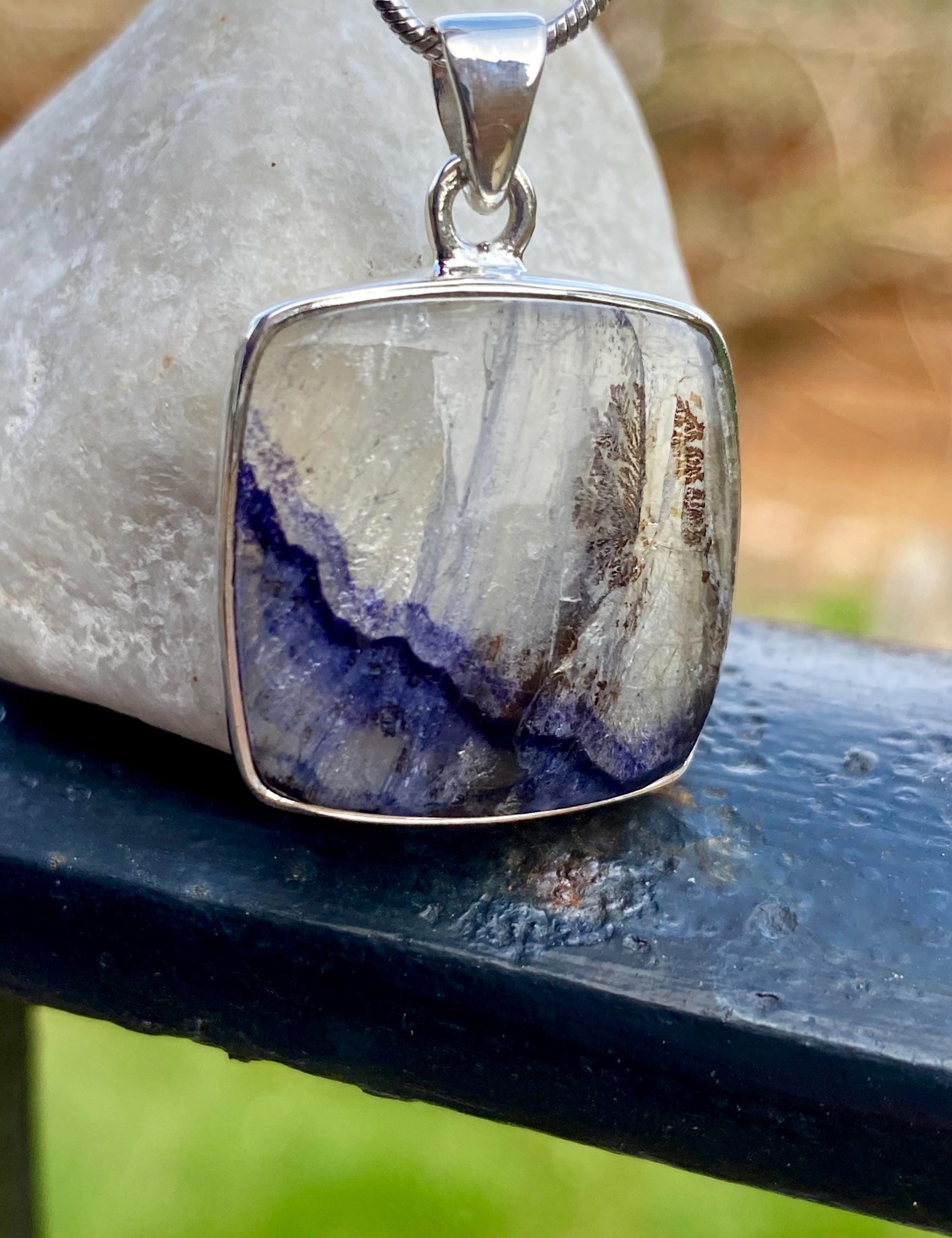 Blue John Sterling Silver Square Pendant