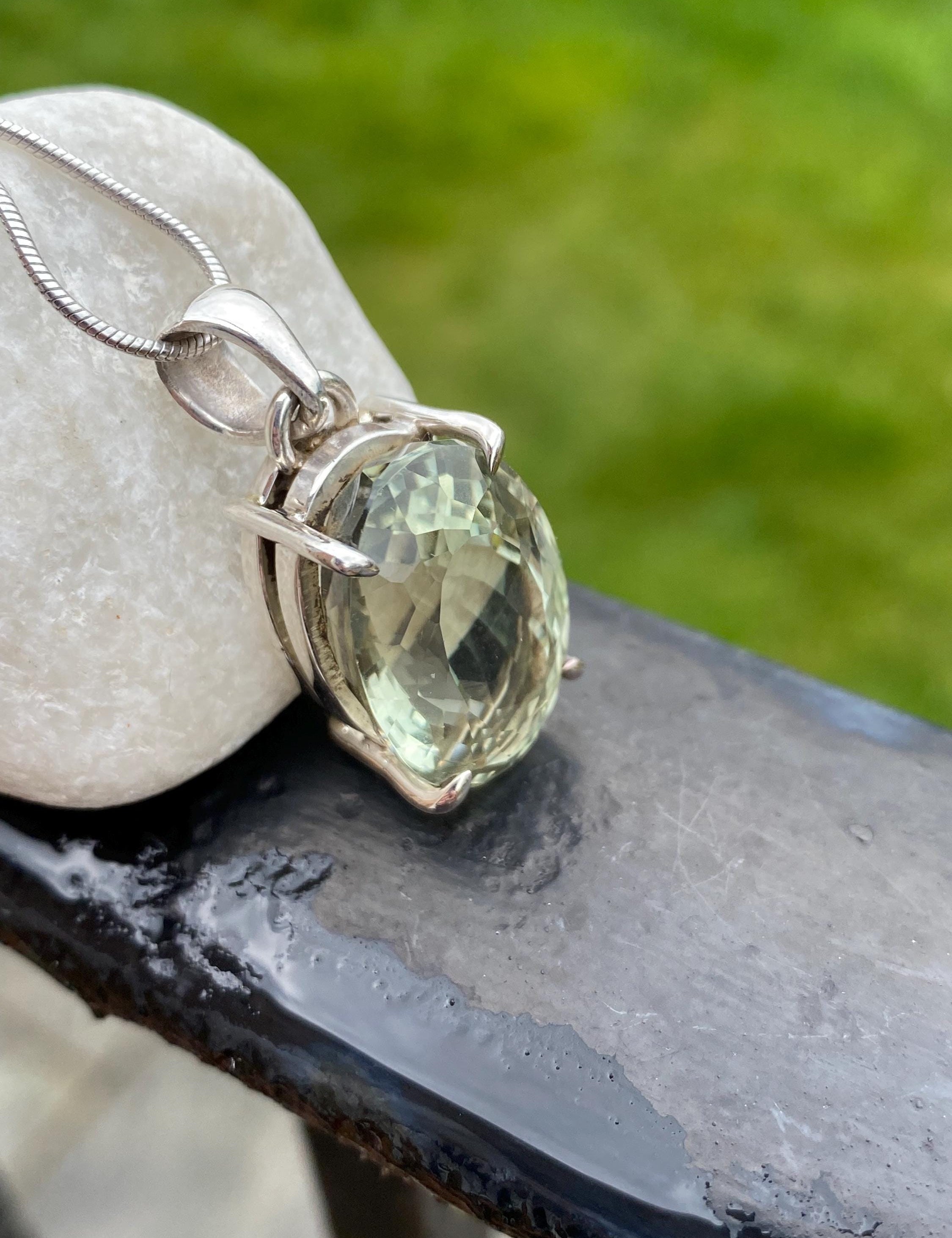 Oval Green Amethyst (Prasiolite ) Sterling Silver Pendant