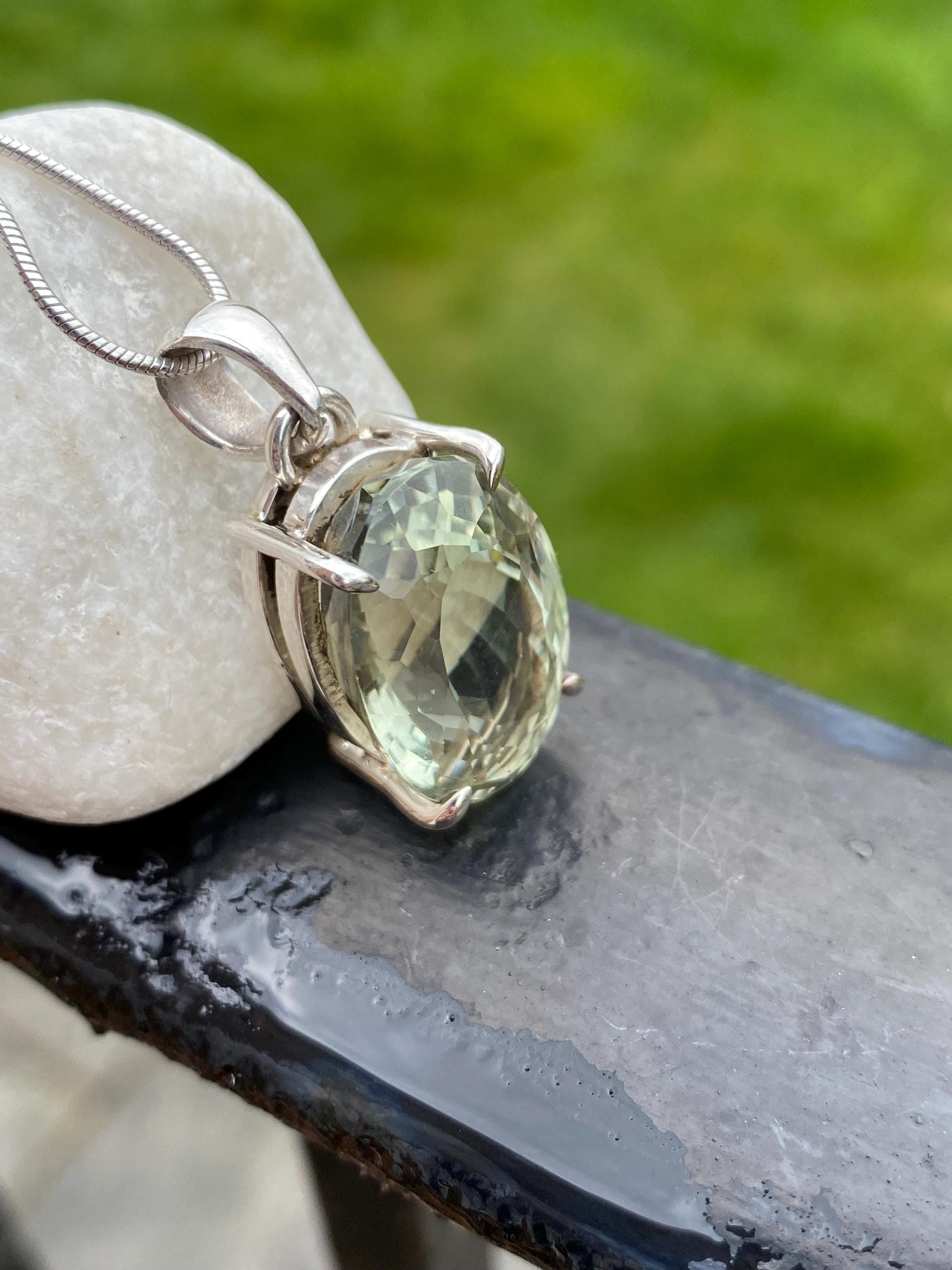 Oval Green Amethyst (Prasiolite ) Sterling Silver Pendant