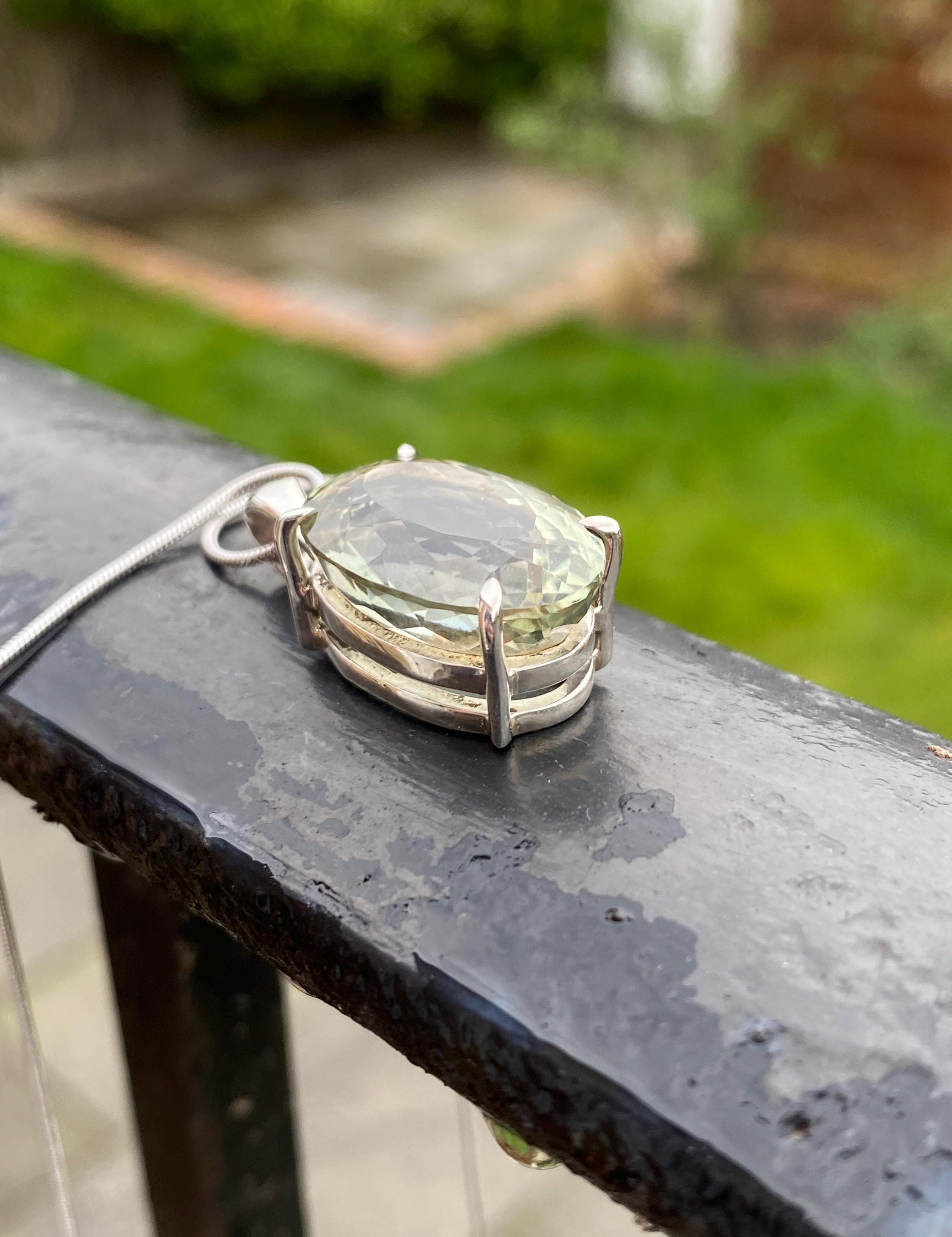Oval Green Amethyst (Prasiolite ) Sterling Silver Pendant